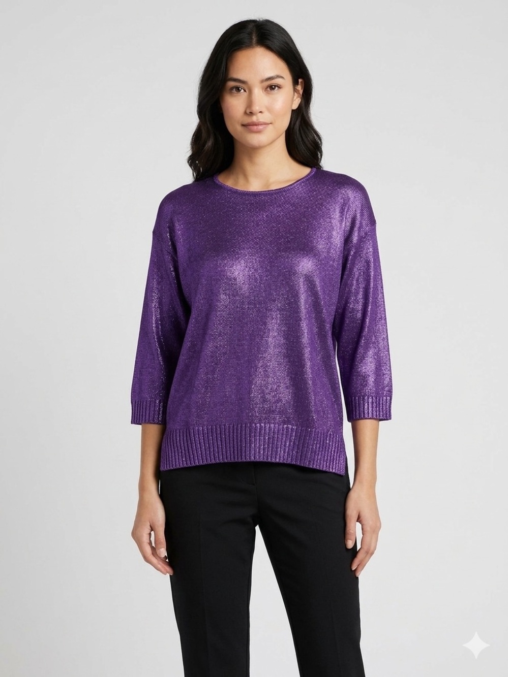 Choices Purple Metallic Knit Sweater Women’s Medium 3/4 Sleeve